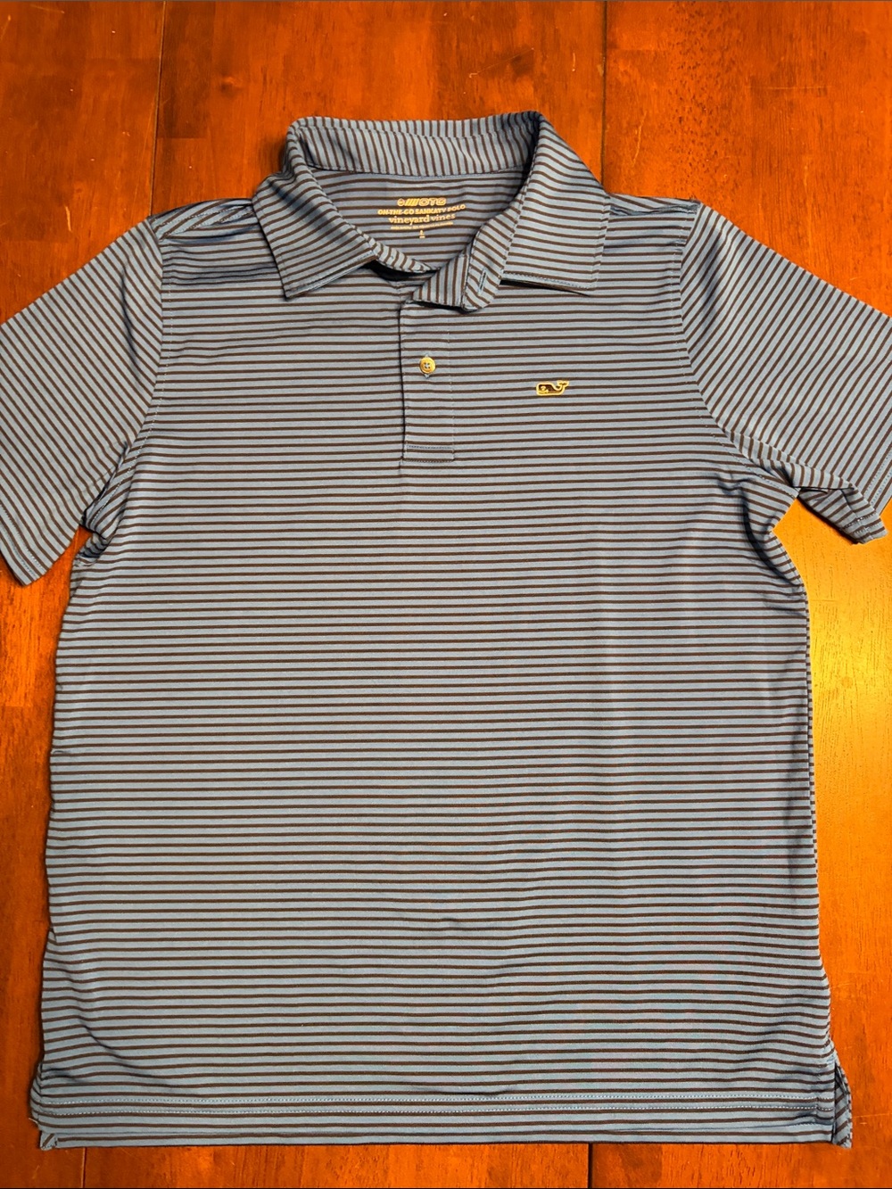 Vineyard Vines Boys Blue Striped Performance Polo